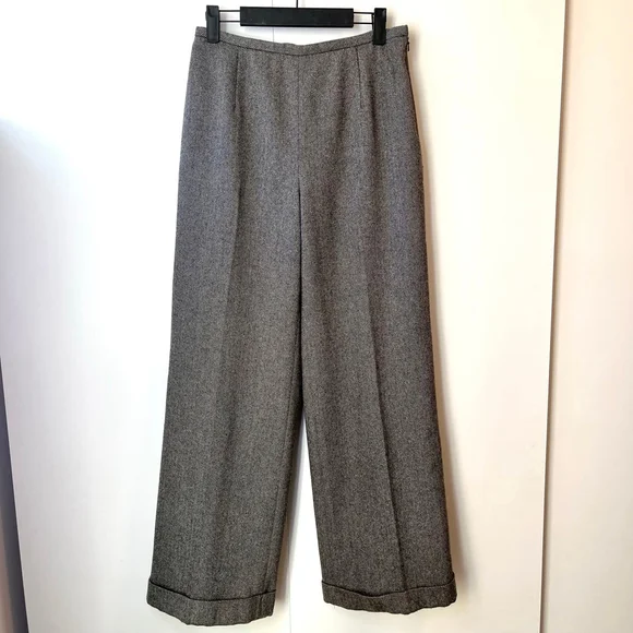 Vintage Eddie Bauer Wool Herringbone Wide Leg Trouser Pants Academia Heritage 8 - Picture 3 of 14